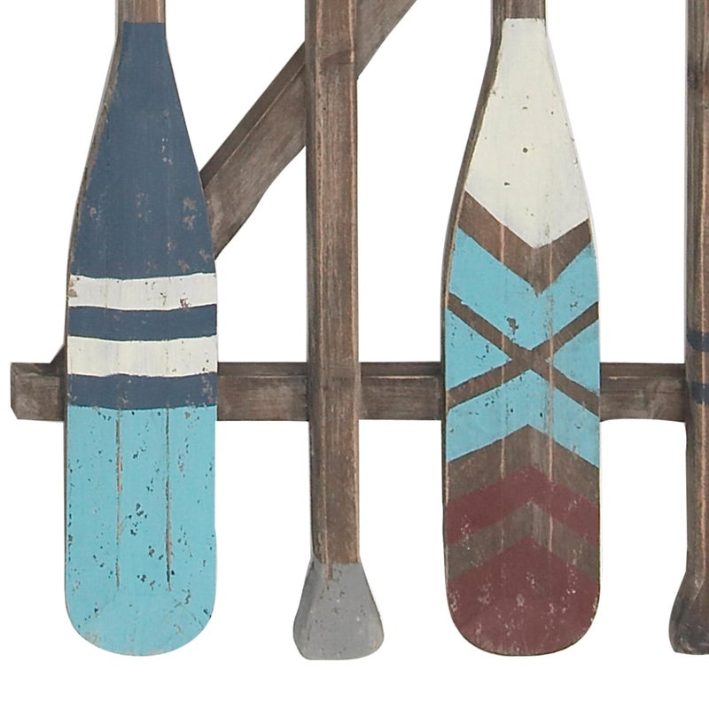 Deco 79 Wood Paddle Home Wall Decor Novelty Canoe Oar Wall Sculpture with Arrow and Stripe Patterns, Wall Art 21" x 2" x 36", Brown - Image 4